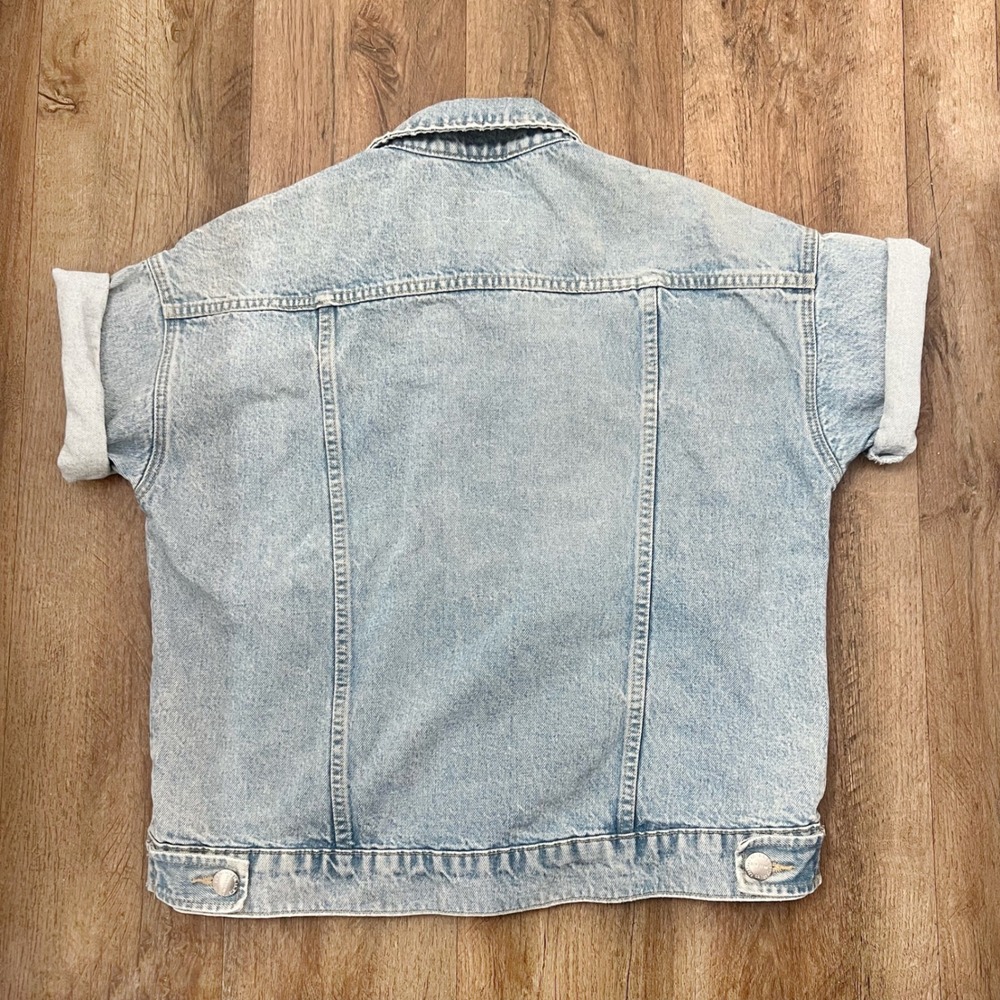 Current Elliott The Rolled Sleeve Trucker Denim Jacket Light Indigo Size 0 - Picture 4 of 13